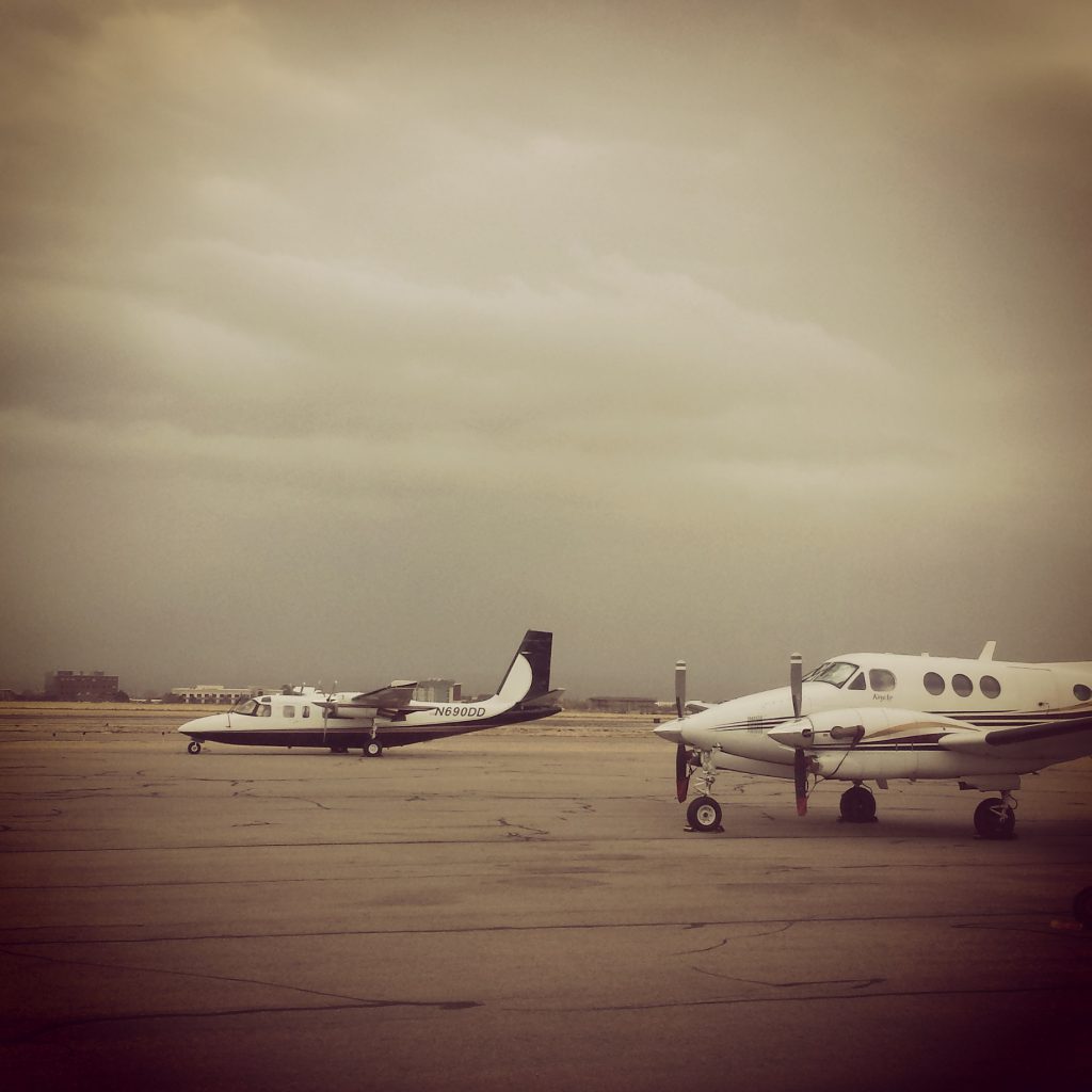 Airplanes on a cloudy day